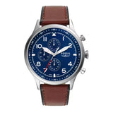 Fossil Retro Pilot Chronograph Blue Dial Brown Leather Strap Watch for Men - FS5832