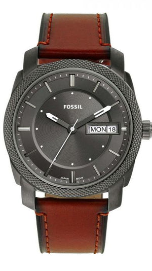 Fossil Machine Chronograph Black Dial Brown Leather Strap Watch for Men - FS5234