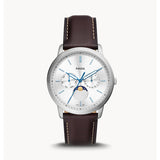 Fossil Neutra Minimalist Moonphase Silver Dial Brown Leather Strap Watch for Men - FS5905