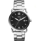 Fossil The Commuter Black Dial Silver Steel Strap Watch for Men - FS5391