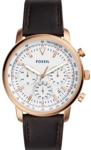 Fossil Goodwin Chronograph White Dial Brown Leather Strap Watch for Men - FS5415