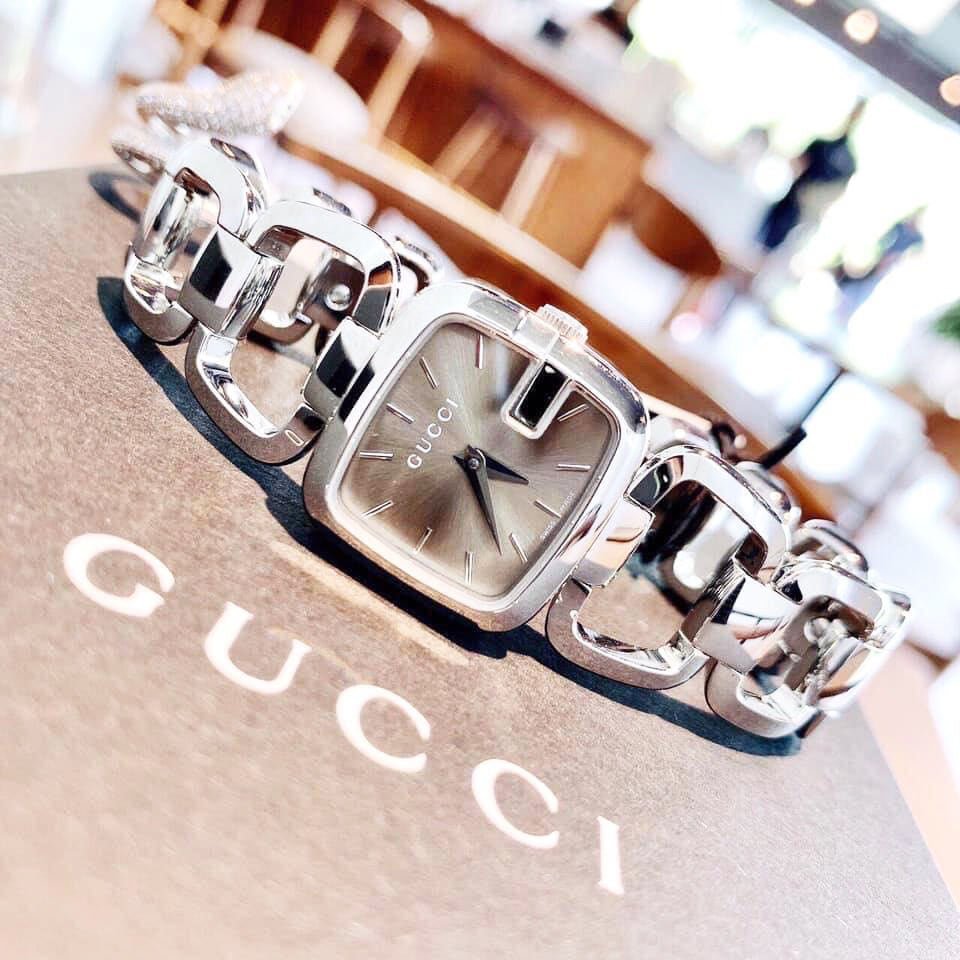 Gucci G Chocolate Ladies Dress Watch Gucci G Brown Square Brown Dial Silver Steel Strap Watch For  main image 4