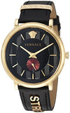 Versace V-Circle Manifesto Edition Black Dial Black Leather Strap Watch for Men - VBQ050017