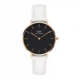 Daniel Wellington Classic Petite Bondi Black Dial White Leather Strap Watch For Women - DW00100283