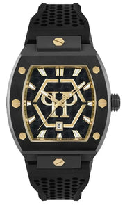 Philipp Plein Hexagon Phantom Black Dial Black Silicone Strap Watch For Men- PWPUA0224
