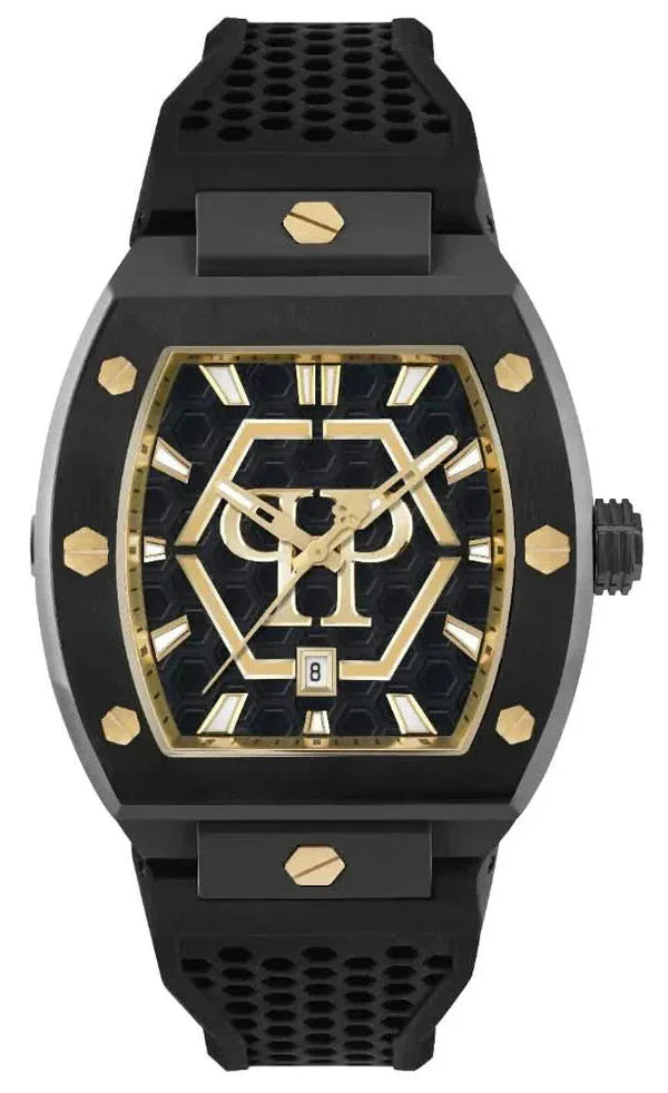 Philipp Plein Hexagon Phantom Black Dial Black Silicone Strap Watch For Men- PWPUA0224
