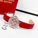 Michael Kors Camille Three Hand Crystals Rose Gold Dial Red Leather Strap Watch For Women - MK4701