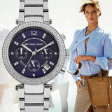 Michael Kors Parker Chronograph Navy Blue Dial Silver Steel Strap Watch for Women - MK6117