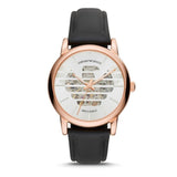 Emporio Armani Meccanico Skeleton Silver Dial Black Leather Strap Watch For Men - AR60031
