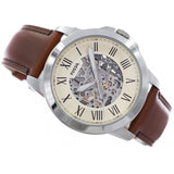 Fossil Grant Automatic Beige Skeleton Dial Brown Leather Strap Watch for Men - ME3099