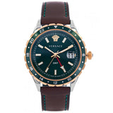 Versace Hellenyium Green Dial Brown Leather Strap Watch for Men - V11090017