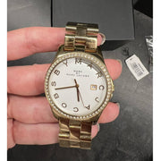 Marc Jacobs Henry Diamonds White Dial Gold Steel Strap Watch for Women - MBM3045