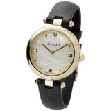 Gucci Diamantissima Quartz Mother of Pearl Dial Black Leather Strap Watch for Women - YA141404