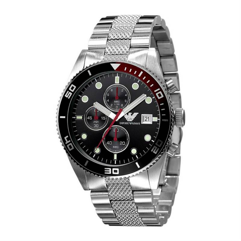 Emporio Armani Chronograph Black Dial Silver Stainless Steel Watch For