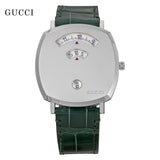 Gucci Grip Quartz Silver Dial Green Leather Strap Watch For Women - YA157414