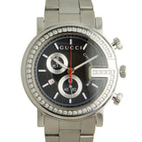 Gucci G Chrono Diamonds Black Dial Silver Steel Strap Watch For Men - YA101324