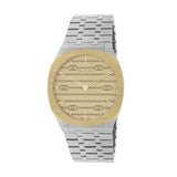 Gucci 25H Quartz Gold Dial Silver Steel Strap Watch for Women - YA163403