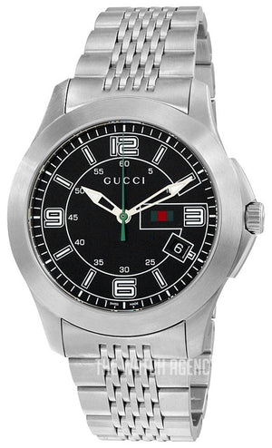 Gucci G Timeless Black Dial Silver Steel Strap Watch For Men - YA126201