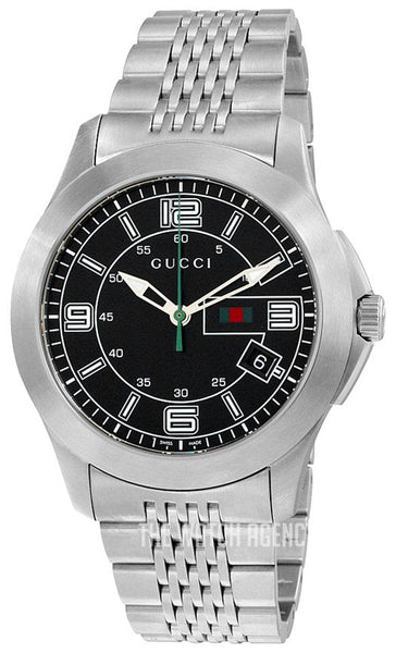 GUCCI 置時計 ブラック/シルバー　201 SWISS MADE クォーツ Gucci G Timeless Black Dial Silver Steel Strap Watch For Men
