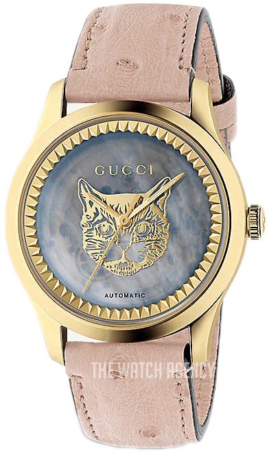 Gucci G Timeless Skeleton 16K Gold Mother of Pearl Dial Pink