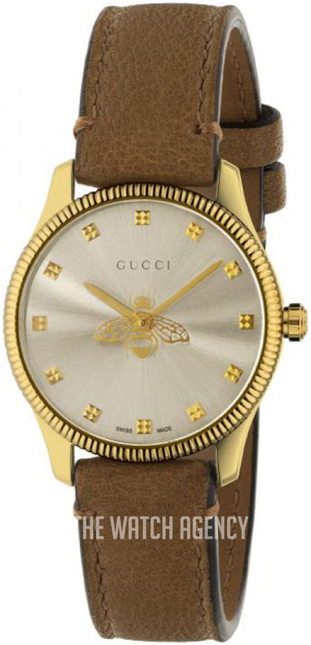 Gucci G Timeless Quartz Silver Dial Brown Leather Strap Watch For Wome