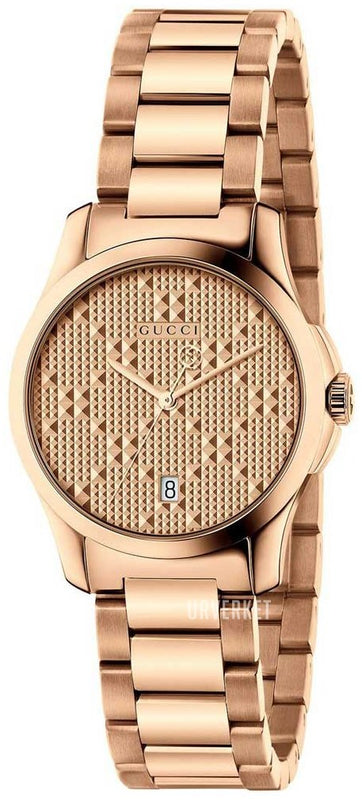 Gucci G Timeless Quarzuhr mit roségoldenem Zifferblatt und roségoldenem  Stahlarmband für Damen