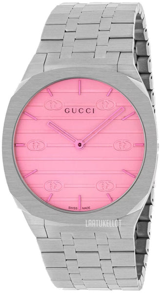 Gucci 25H Quartz Pink Dial Silver Steel Strap Watch for Women - YA1634