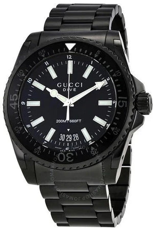 Gucci Dive Quartz Black Dial Black Steel Strap Watch For Men - YA136205