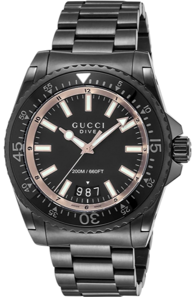 Gucci Dive Quartz Black Dial Black Steel Strap Watch For Men