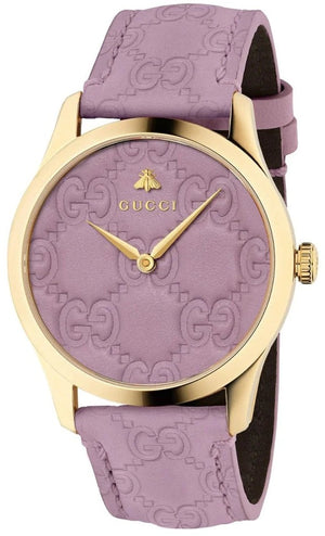 Gucci G Timeless Quartz Lilac Dial Lilac Leather Strap Watch For Women - YA1264098