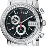 Gucci G Chrono Diamonds Black Dial Silver Steel Strap Watch For Men - YA101324