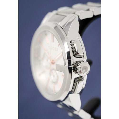 Gucci G Chrono Chronograph Silver Dial Silver Steel Strap Watch