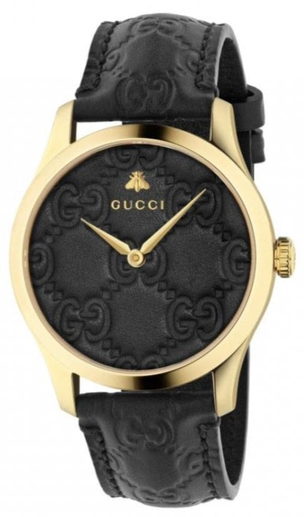 Gucci G Timeless Quartz Black Dial Black Leather Strap Watch