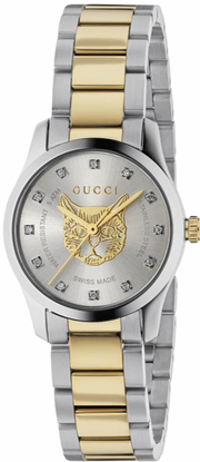 Gucci G Timeless Quartz Diamonds Silver Dial Two Tone Steel Strap Watch For Women - YA1265016