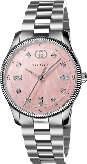 Gucci G Timeless Diamonds Mother of Pearl Pink Dial Silver Steel Strap Watch for Women - YA1265062