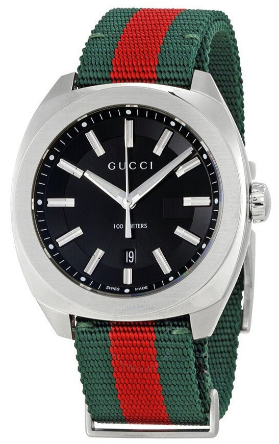 Gucci GG2570 Quartz Black Dial Green & Red Nylon Strap Watch For