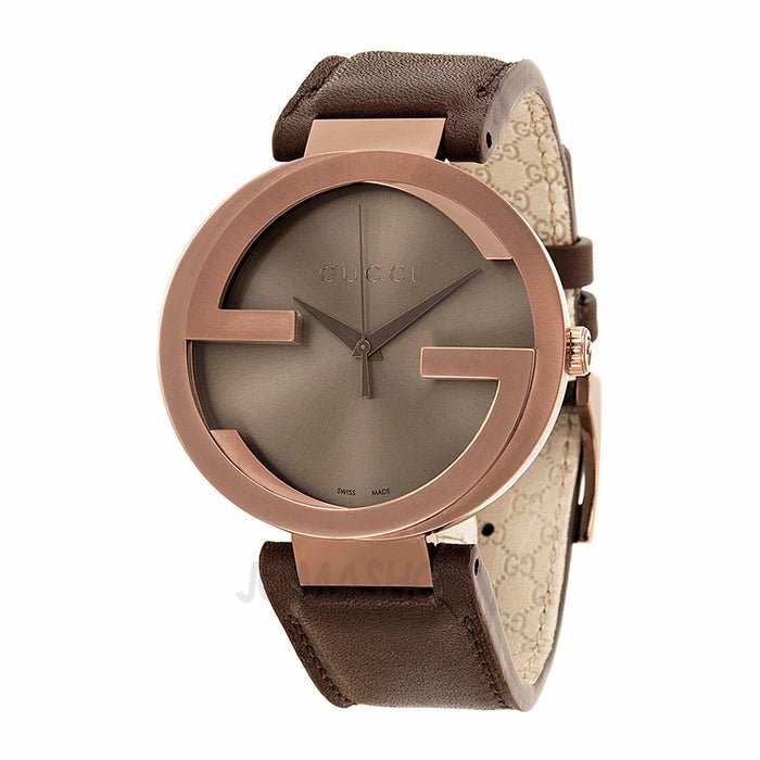 Gucci Interlocking Iconic Brown Dial Brown Leather Strap Watch For