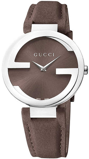 Gucci Interlocking G Brown Dial Brown Leather Strap Watch For Men - YA133319