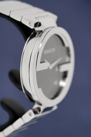 Gucci G Interlocking Black Dial Silver Steel Strap Watch For Women - YA133307