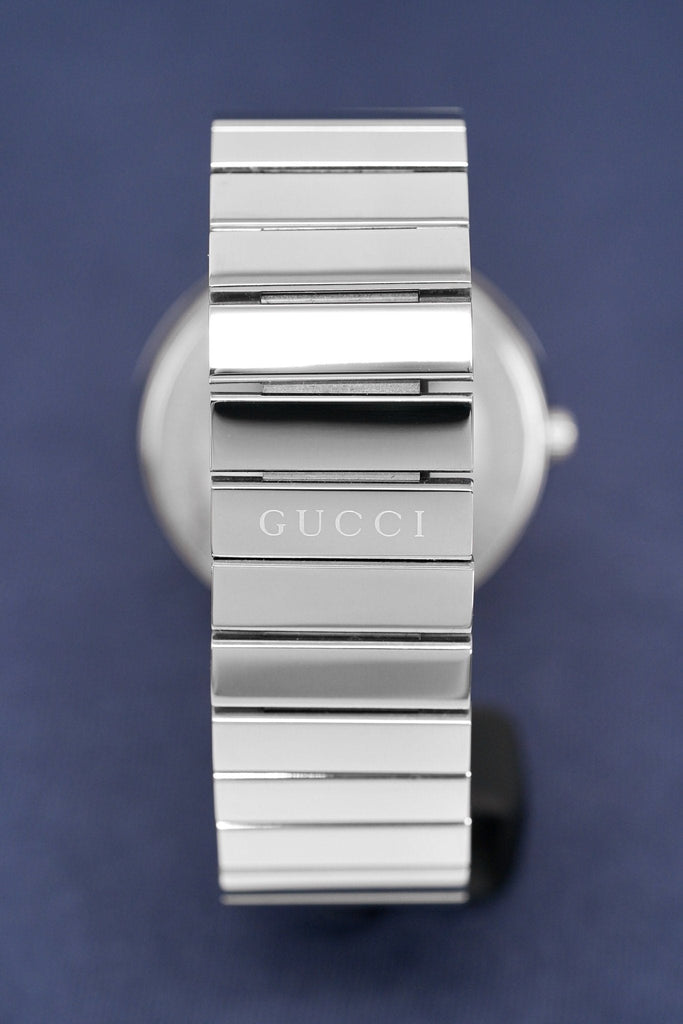 Gucci G Interlocking Black Dial Silver Steel Strap Watch For Women