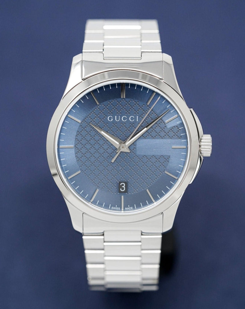 Gucci G Timeless Blue Dial Silver Steel Strap Watch For Men