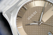 Gucci G Timeless Brown Dial Silver Steel Strap Watch For Men - YA126445