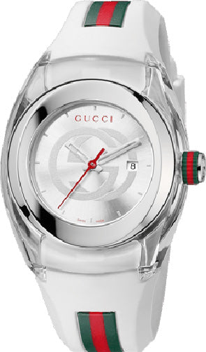 グッチ ホワイトレザー腕時計 Gucci 34mm 25H Quartz Watch with Leather Strap, White | Neiman Marcus