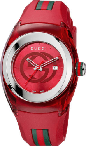 Gucci Sync Quartz Red Dial Red Rubber Strap Watch For Women - YA137303