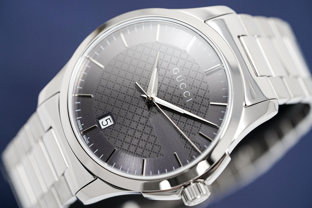 Gucci G Timeless Grey Dial Silver Steel Strap Watch For Men