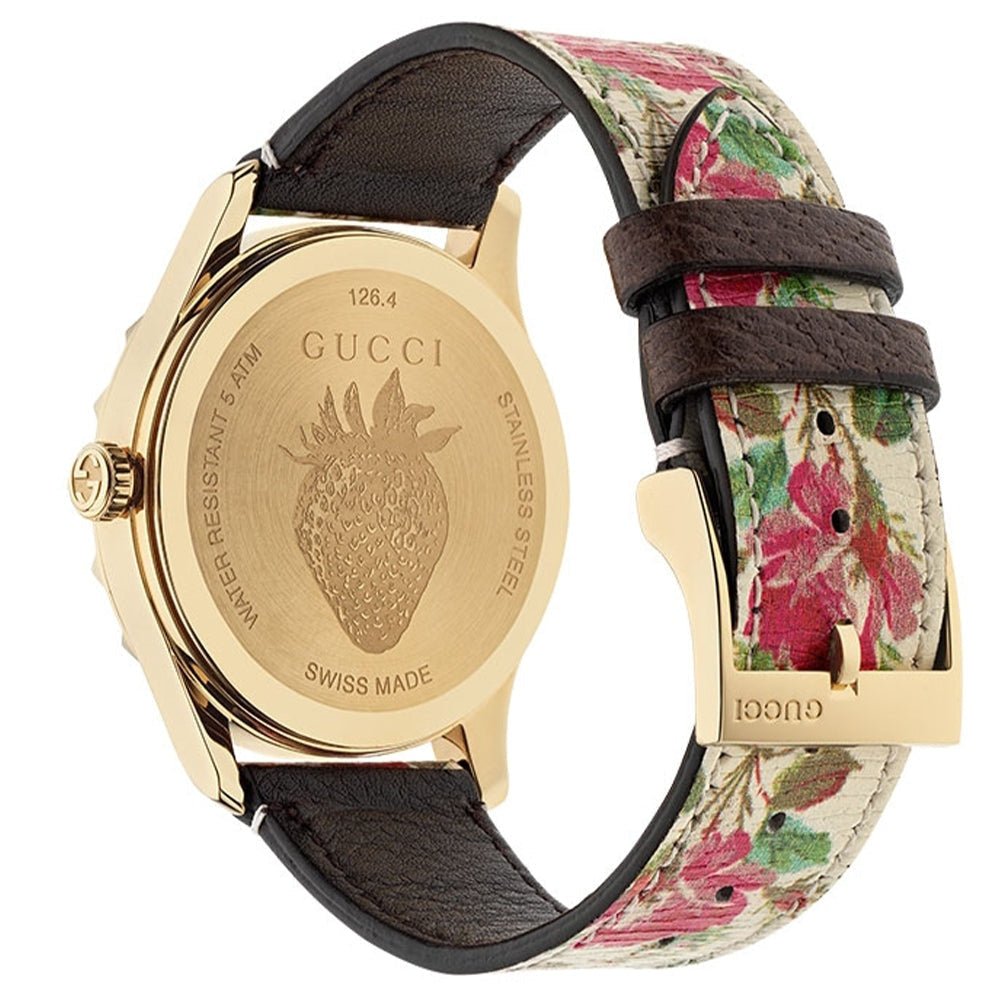 Gucci Timeless Floral Logo Leather Quartz Watch Ivory Gold Gucci G Timeless Floral Gold Dial White Leather Strap Watch  main image 3