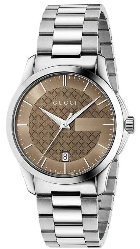 Gucci G Timeless Brown Dial Silver Steel Strap Watch For Men