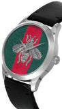 Gucci G Timeless Quartz Green & Red Dial Black Leather Strap Watch For Men - YA1264149