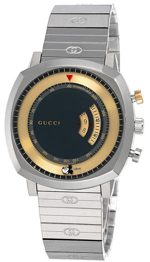 Gucci Grip Chronograph Disney Black Dial Silver Steel Strap Watch For Men - YA157307