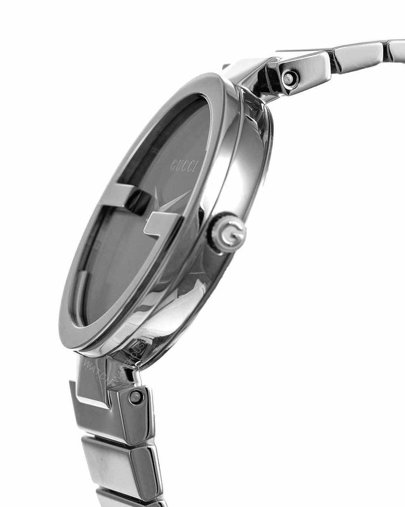 Gucci G Interlocking Black Dial Silver Steel Strap Watch For Women